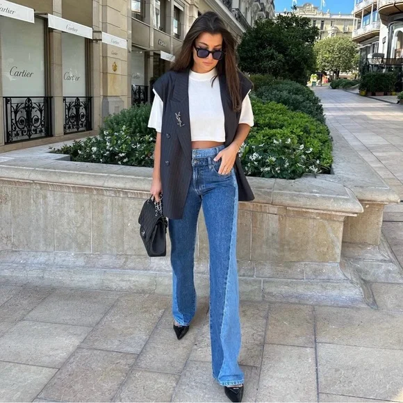 Zara Jeans Zara Contrasting Highwaisted Zw Straight Leg Jeans